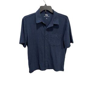 Free Assembly Men's Large Waffle Knit Mens Shirt Button Down Polo Collared Blue